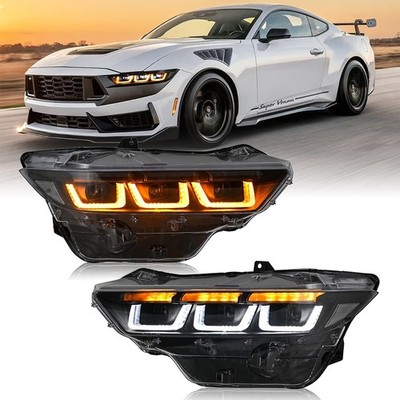 LED DRL Headlights w/Dynamic & Sequential Turn For 2024 25 Ford Mustang Headlamp