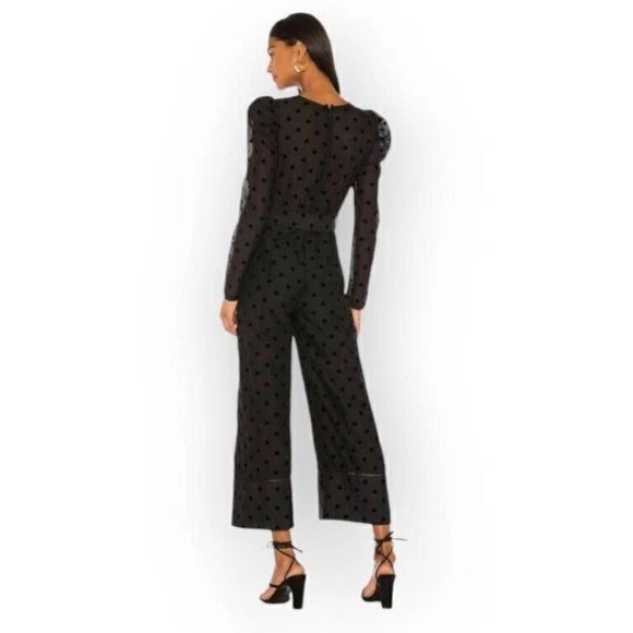 Mono ancho corto negro XS Tularosa Perry manga abullonada sobrepelliz cuello en V a lunares Foto 2 de 4