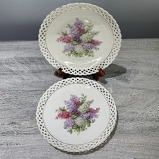 2 Schumann Dresden 1932-45 Reticulated Porcelain 7” Dessert Plates “Lilac Time”