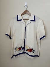 Bode New Applique Fruit Bunch Shirt Button Up White Multi Linen Cotton XL XXL