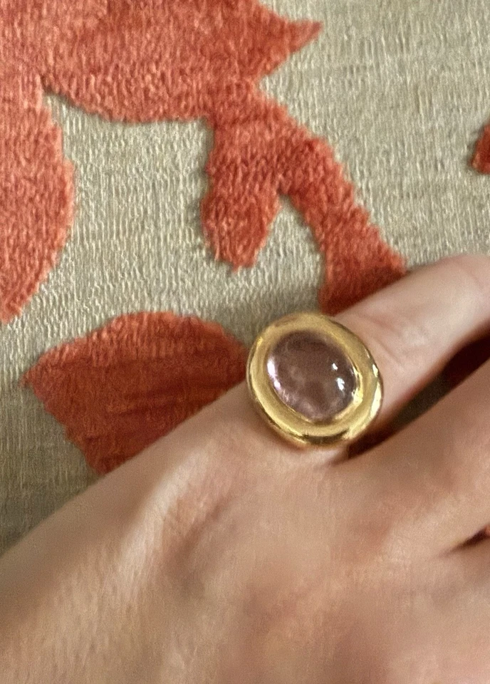 18k Solid Yellow Gold Cabochon Lilac Tourmaline Power Pink Ring Arielle Ratner - Image 3 of 4