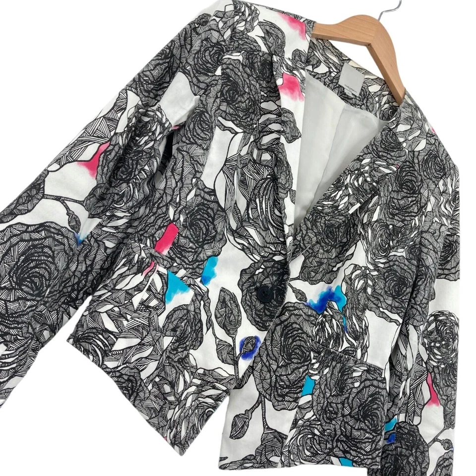Chaqueta Blazer Halógena Mujer Pequeña Mediana Blanca Negra Floral Sencillo Pecho Foto 4 de 4