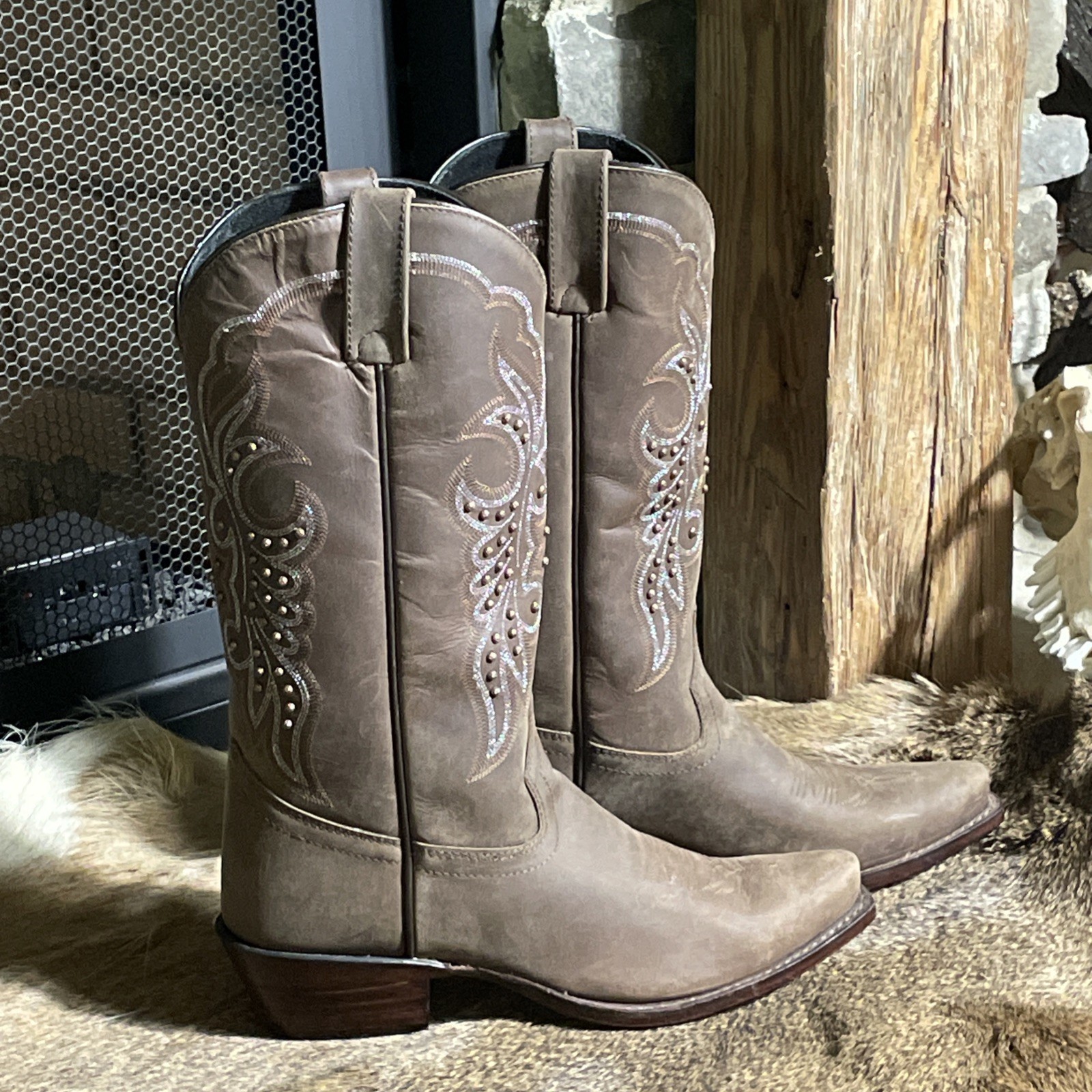 Gypsy Rose Western Brown Leather Boots with Embroidered Stitching Womens Size 7