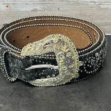 Nocona Belts Leather Calf Hair Buckle Rhinestone  Studs N2483001 Cowgirl