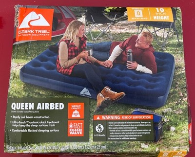 Ozark Trail Queen Air Bed Blue 10'' Ultra-Fresh Fast Release Camping Mattress
