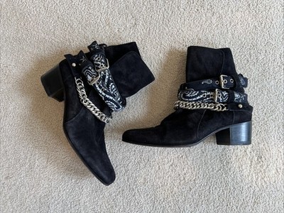 AMIRI BANDANA CHAIN BOOTS 42 ビブラムソール　アミリ AMIRI Bandana Chain Buckle Suede Leather Boots Black Womens Size