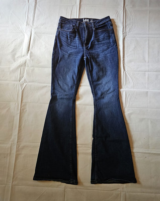 Lee Unisex Blue Dark Wash Bootcut Denim Jeans Stretch Mid Rise 5-Pocket Sz 8M