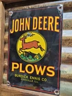 VINTAGE JOHN DEERE PORCELAIN SIGN OLD FARMING PLOW TRACTOR DEALER SALES SERVICE