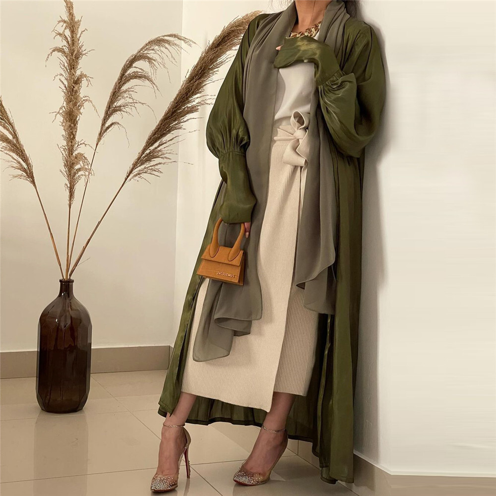 Ramadan Satin Women Muslim Abaya Maxi Dress Open Cardigan Kaftan Caftan ...