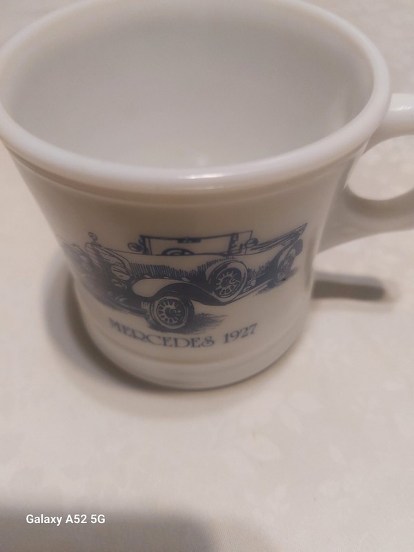 Vintage Surrey Milk Glass Shaving Mug "Mercedes 1927"