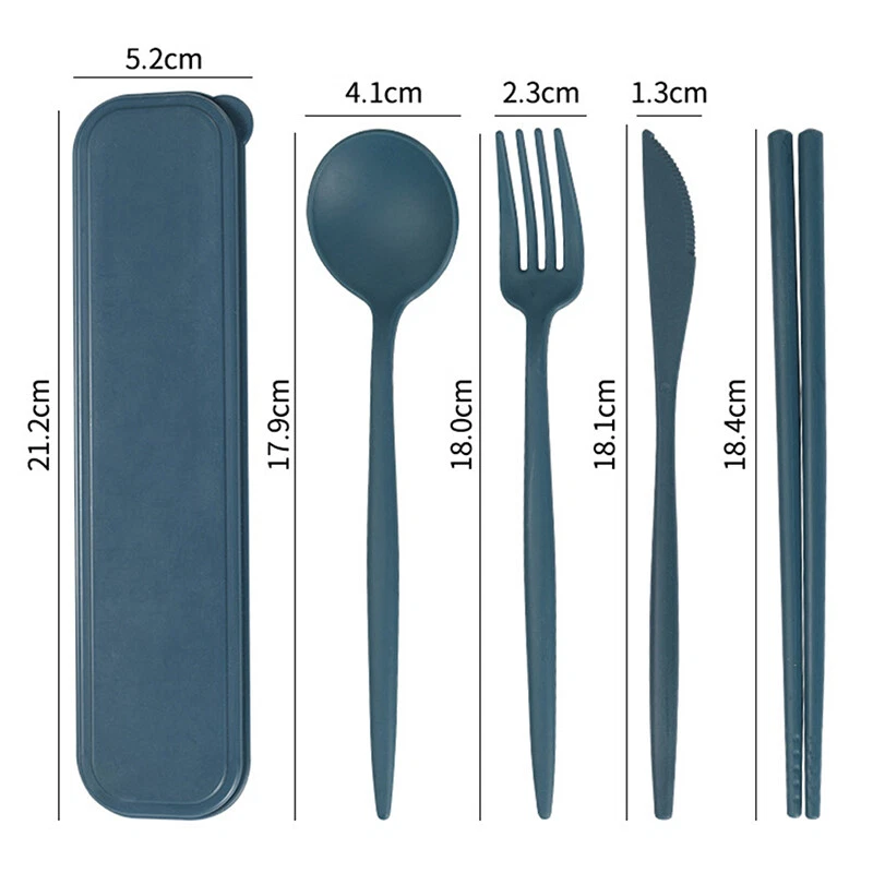 Kitchen Spoon Fork Chopsticks Cutlery 4PCS Wheat Straw Tableware Box Dinnerw - Image 4 of 4