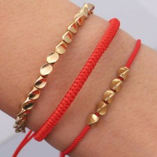 3PCS Tibetan Buddhist Braided Handmade Copper Beads Bracelet Lucky Rope Bangle