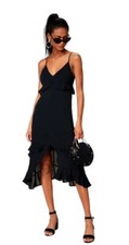Lulus Sundress Drape Dress Tiered Black Spaghetti Straps Slit Tie Midi Ruffles