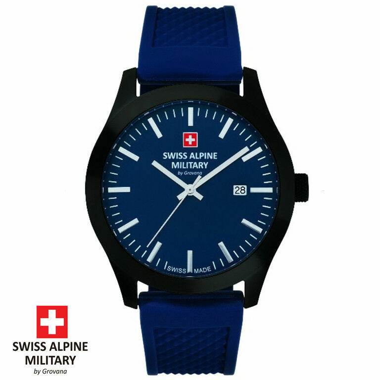 Swiss Alpine Military by Grovana black blue Silicone Men's Watch  NEW