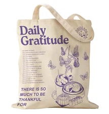 Aesthetic Canvas Tote Bag with Pattern for Women Butterfly Gratitude Inspirat...