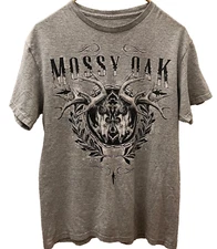 Mossy Oak Shirt Deer Skull sz Medium Bullet Graphic Print Mens Grey Black