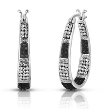 Women's 18Kt White Gold Plated Austrian Crystal Inside Outside Hoop Earrings