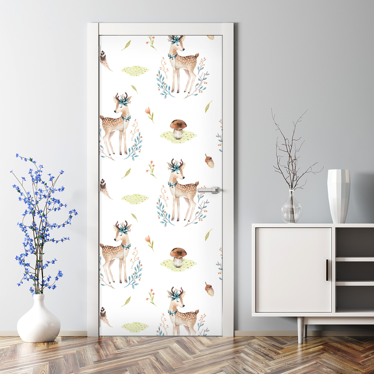 Kids Bubble-Free White Doe Door Decal Reusable Self-Adhesive Wallpaper