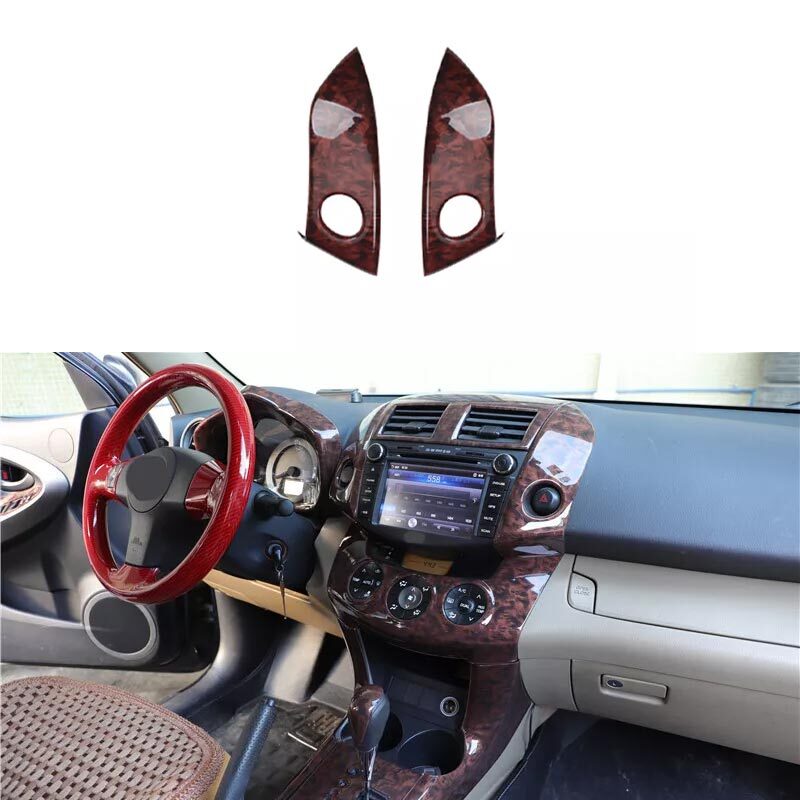Wood Grain Emergency Light Button Frame Cover Trim for Toyota RAV4 2006-2012 2Pcs
