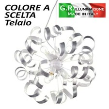 LAMPADARIO IN FERRO BATTUTO 6 LUCI SOSPENSIONE MODERNA BIANCA ARGENTO Riccioli