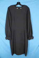 VTG LESLIE FAY Black CREPE Chiffon Sleeves CUFFS Darts EVENING Sheath Dress 12