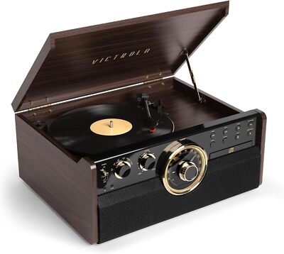 Victrola Empire Mid-Century 6-in-1 Turntable with 3 Speed Record Player (/RT6...