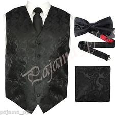 Black XS -6XL Paisley Tuxedo Dress Vest Waistcoat  Neck tie  Bowtie And Hanky