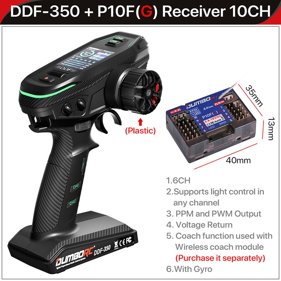 Télécommande Radio 2.4G 10CH DUMBORC DDF-350 Avec Récepteur - Pour Voiture, Bateau, Char RC (FHSS)