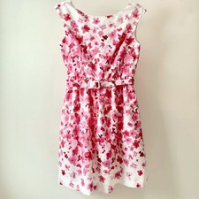 Eliza J Pink Cherry Blossom Floral Print A-line Spring Dress With Belt Size 8