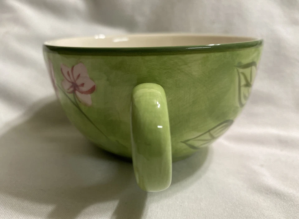 Taza de té de café vintage de gres floral rosa y verde April Cornell 2001 Foto 2 de 4