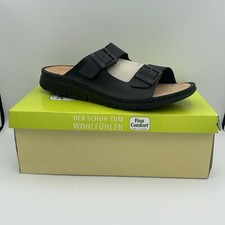 Finn Comfort Cayman-S Schwarz Western Black Leather Sandal Slides Size 47 / 12.5