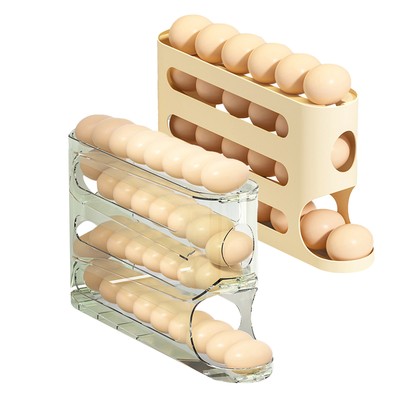 4-Tier Roll down Refrigerator Egg Dispenser Storage Rack Auto Rolling Egg Holder