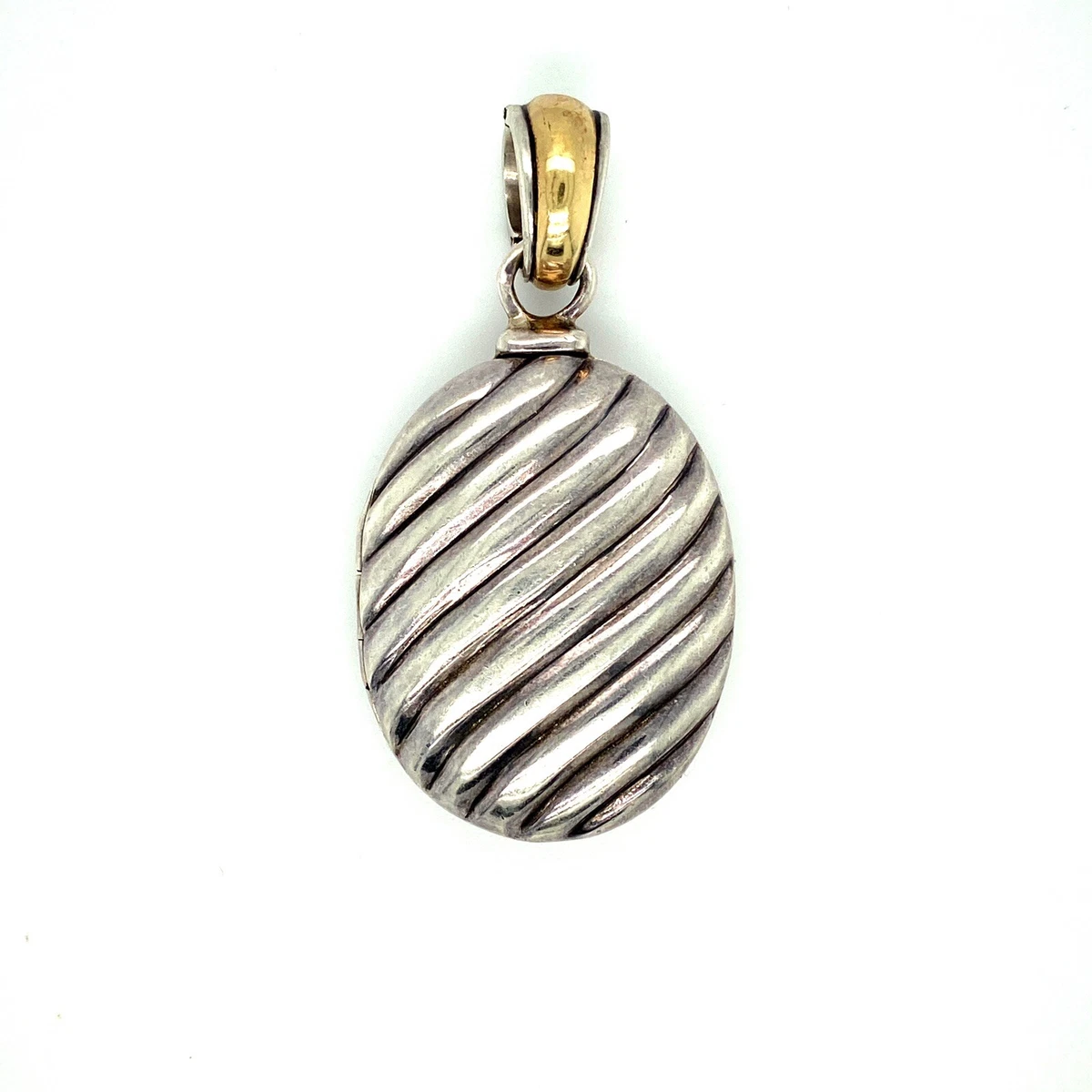 David Yurman 925 Silver 18k Gold Sculpted Cable Locket Pendant