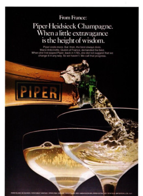 1976 PIPER-HEIDSIECK CHAMPAGNE PRINT AD, FRENCH, DEMI-SEC ALCOHOL PRINT AD