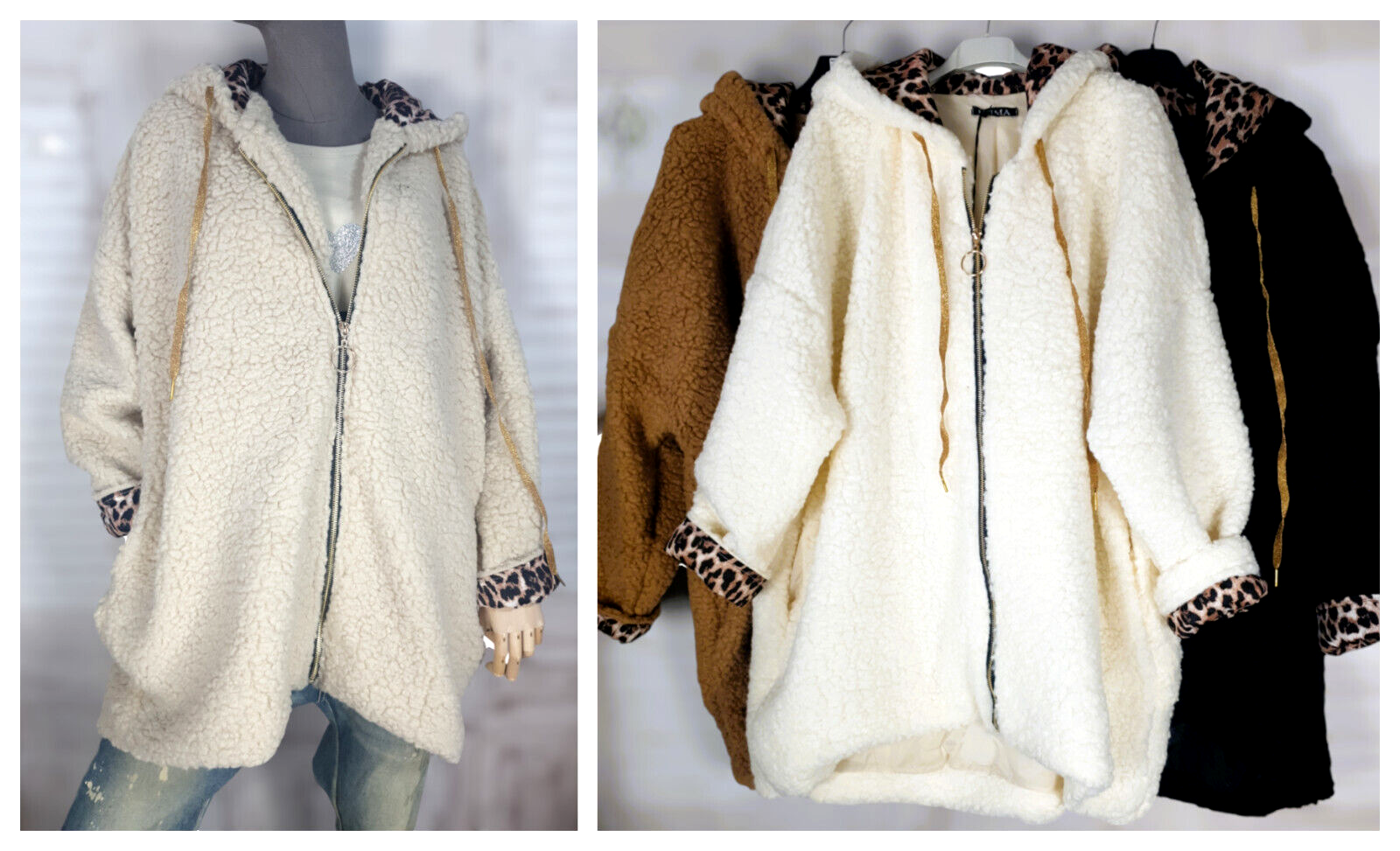 ALTRA Teddy giacca cappotto felpato cappuccio oversize fino alla taglia 48 50