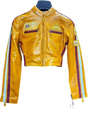 Woman's Short Body Sizma Biker Real Sheep Skin Leather Jacket In Sizma Style