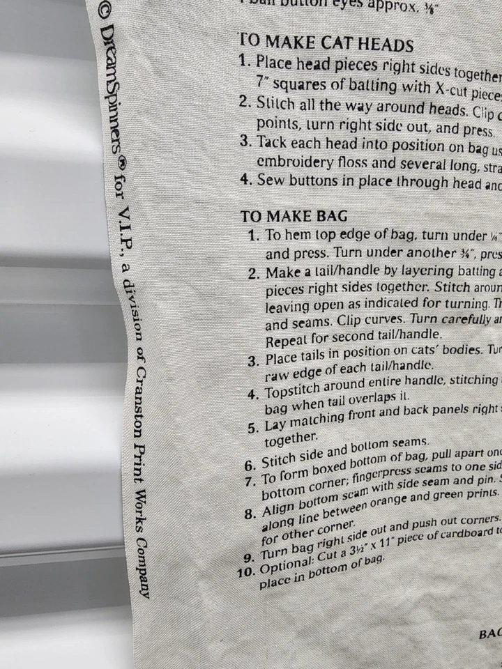 Vintage Halloween GOODIE CAT Treat Bag Cut N Sew Pattern VIP Dream Spinners - Image 4 of 4