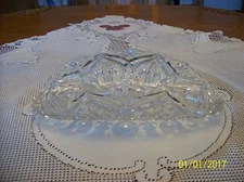 Antique Early American Pressed Glass Roll Bowl Bryce Higbee Arch Fleur de Lis 