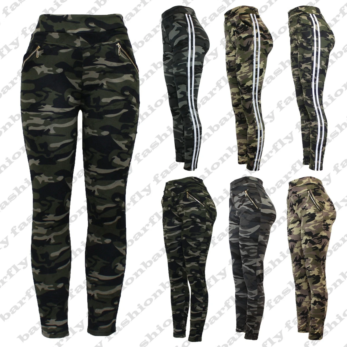 New Ladies Women Camouflage Army Zip Stretchy Pull On Jeggings Legging Size  8-20