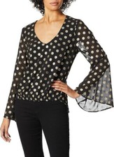 Show Me Your Mumu Cosmic Polka Dot Black Gold Long Bell Sleeve Mackenzie Top S