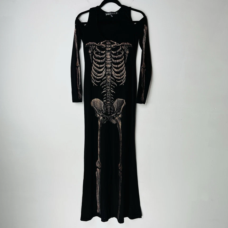 Vestido elástico osso esqueleto serviço labial tamanho M caprichoso bruxa ombro frio - Imagem 2 de 4