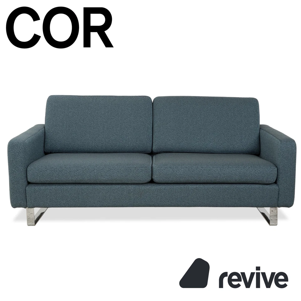 COR Conseta Stoff Dreisitzer Blau Grün Türkis Grau Sofa Couch Neubezug - Bild 1 von 4