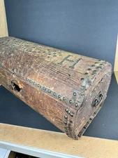 Antique Primitive Dome Top Wood Chest w/ Nails & Leather Hinges Initials RH