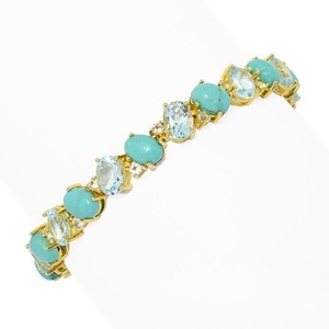 Authentic Elemental Gems 18K Gold Plated Campitos Turquoise & Topaz Line Bracelet