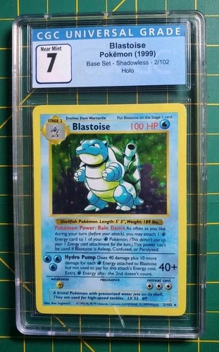 CGC 7 MINT Blastoise 1999 Base Set Shadowless  2/102 Pokemon Card WOTC