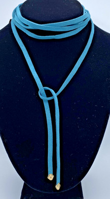 Rachel Rachel Roy Gold-Tone Blue Suede Lariat Necklace 76'' NOS