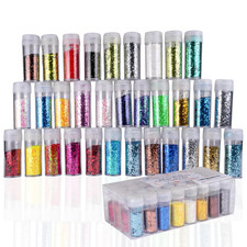 , Chunky Glitter, 32 Jars Assorted Colors Craft Glitter, Body, Make up and Nail