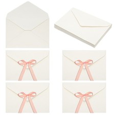 20 Pack Greeting Card Envelopes with Ribbon Bow, White 6.3" x 4.4"