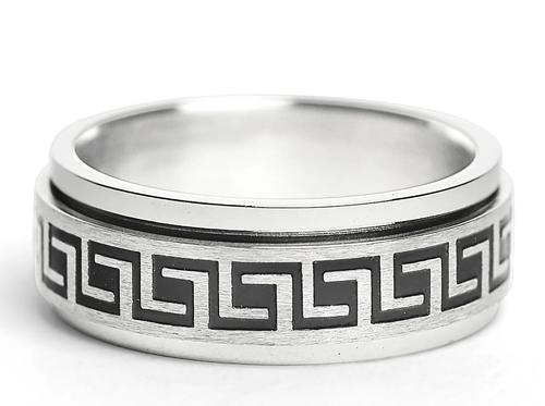 Greek Meander Key Spinner Stainless Steel Ring 7MM - Picture 1 of 3