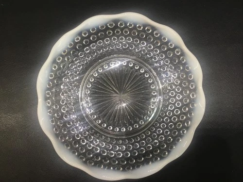 Vtg Moonstone Clear Opalescent Anchor Hocking  7 3/4" Round Crimped Bowl